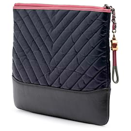 Chanel-Chanel Blue Medium Chevron Aged Calfskin Gabrielle Cosmetic Clutch-Blue,Other