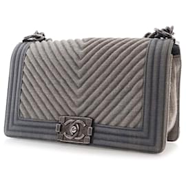 Chanel-Chanel Blue Old Medium Chevron Denim Boy Flap-Blue,Other
