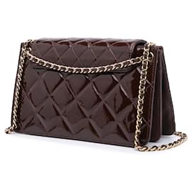 Chanel-Chanel Red Quilted Patent Golden Class Accordion Flap Shoulder Bag-Red,Dark red
