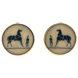 Hermès-Hermès Gold Caleche Horse Clip On Earrings-Golden