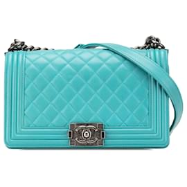 Chanel-Chanel Blue Old Medium Quilted Lambskin Boy Flap-Blue,Turquoise