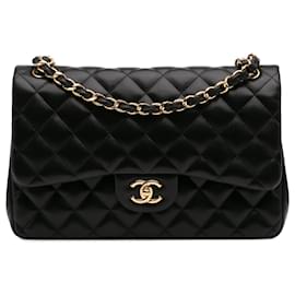 Chanel-Chanel Black Jumbo Classic Lambskin Double Flap-Black