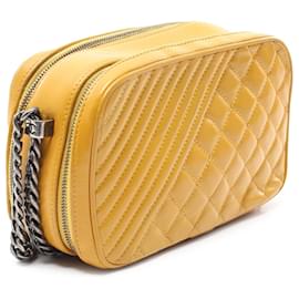 Chanel-Chanel Yellow Small Quilted Glazed Calfskin Coco Boy Camera Bag-Yellow,Mustard