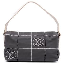 Chanel-Chanel Black CC Chocolate Bar Canvas Shoulder Bag-Other,Cream