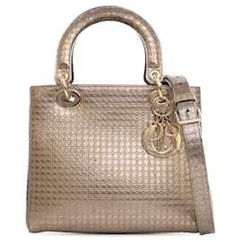 Dior-Dior Gold Medium Metallic Patent Microcannage Lady Dior-Golden