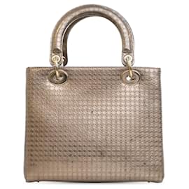Dior-Dior Gold Medium Metallic Patent Microcannage Lady Dior-Golden