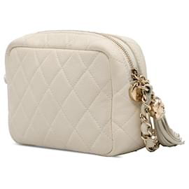 Chanel-Chanel White Small CC Flat Quilted Caviar Camera Bag-White,Cream