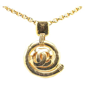 Chanel-Chanel Gold Gold Plated CC Round Pendant Necklace-Golden