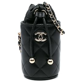 Chanel-Chanel Black Micro Quilted Lambskin Drawstring Bucket Bag-Black