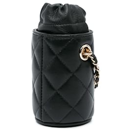 Chanel-Chanel Black Micro Quilted Lambskin Drawstring Bucket Bag-Black