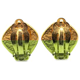 Chanel-Chanel Gold Gold Plated CC Rhombus Clip on Earrings-Golden