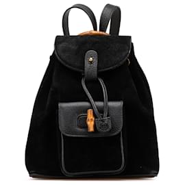 Gucci-Gucci Black Bamboo Suede Backpack-Black