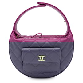 Chanel-Chanel Purple Quilted Caviar Polly Pocket Hobo-Other,Purple