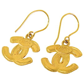 Chanel-Chanel Gold Gold Plated CC Drop Hook Earrings-Golden