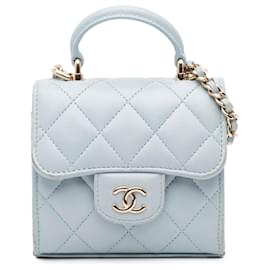 Chanel-Chanel Blue Mini Lambskin Top Handle Clutch On Chain-Blue,Light blue