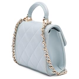 Chanel-Chanel Blue Mini Lambskin Top Handle Clutch On Chain-Blue,Light blue