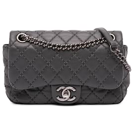 Chanel-Chanel Gray Quilted Lambskin Stitched Single Flap-Brown,Dark grey