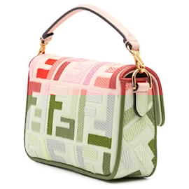 Fendi-Fendi Mini Zucca Brodé Baguette Sac à Main Rose-Rose