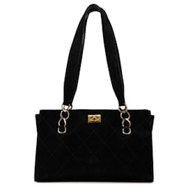 Chanel-Chanel Black CC Suede Caviar Stitched Tote-Black