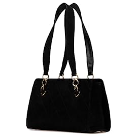 Chanel-Chanel Black CC Suede Caviar Stitched Tote-Black