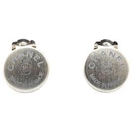 Chanel-Chanel Silver Silver CC Logo Clip On Earrings-Silvery