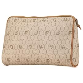 Dior-Dior Brown Honeycomb Coated Canvas Clutch-Brown,Beige