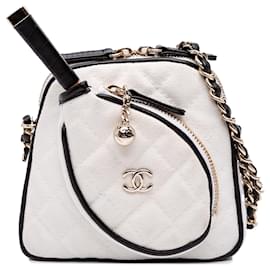 Chanel-Chanel White Coco Masters Mini Canvas Tennis Racket Bag-White,Cream