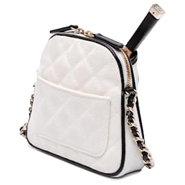 Chanel-Chanel White Coco Masters Mini Canvas Tennis Racket Bag-White,Cream