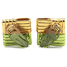 Chanel-Chanel Gold Gold Plated CC Square Clip on Earrings-Golden