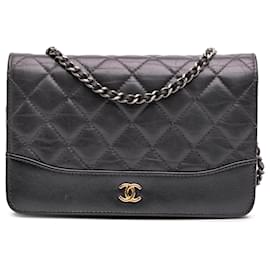 Chanel-Chanel Black Quilted Aged Calfskin Gabrielle Wallet On Chain-Black