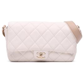 Chanel-Chanel Brown Medium CC Quilted Caviar Buckle Strap Messenger Bag-Brown,Beige