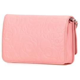 Chanel-Chanel Pink Embossed Lambskin Camellia Wallet On Chain-Pink