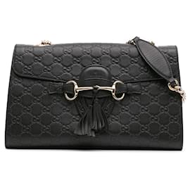 Gucci-Gucci Black Medium Guccissima Emily Shoulder Bag-Black