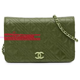 Chanel-Chanel Red CC Mixed Quilt Caviar Wallet On Chain-Red