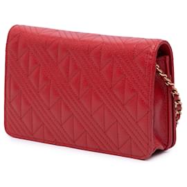 Chanel-Chanel Red CC Mixed Quilt Caviar Wallet On Chain-Red