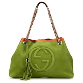 Gucci-Gucci Orange Medium Nubuck Leather Soho Chain Tote-Orange