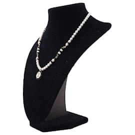 Chanel-Chanel Gold Gold Plated Faux Pearl CC Pendant Necklace-Golden