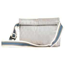 Gucci-Gucci White GG Canvas Web Double Pocket Belt Bag-White,Cream