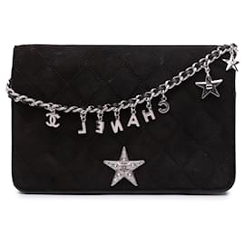 Chanel-Chanel Black Quilted Suede Cocostellar Wallet on Chain-Black
