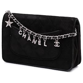 Chanel-Chanel Black Quilted Suede Cocostellar Wallet on Chain-Black