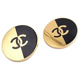 Chanel-Chanel Gold Gold Plated CC Button Clip On Earrings-Golden