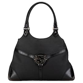 Gucci-Gucci Black Canvas Reins Shoulder Bag-Black