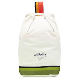 Hermès-Sac à bandoulière Hermès en toile blanche Chevron Cavalier-Autre