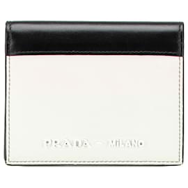 Prada-Prada White Bicolor Leather Bifold Compact Wallet-Black,White