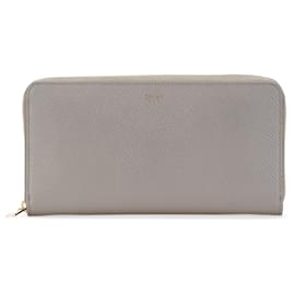 Céline-Celine Gray Leather Zip Around Wallet-Brown