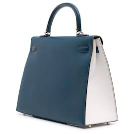Hermès-Hermès Blue Bicolor Epsom Kelly Flag Sellier 35-Blue,Dark blue