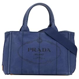 Prada-Prada Blue Small Canvas Canapa Logo Satchel-Blue
