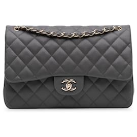 Chanel-Chanel Gray Jumbo Classic Caviar Double Flap-Brown