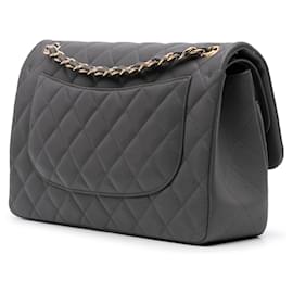 Chanel-Chanel Gray Jumbo Classic Caviar Double Flap-Brown