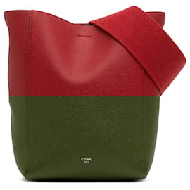 Céline-Celine Red Small Leather Seau Sangle Bucket Bag-Red